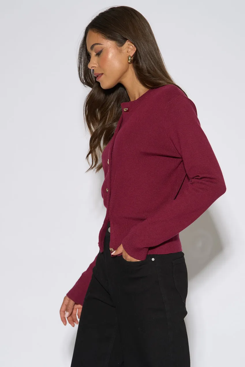 Mulberry Gold Button Fine Knit Cardigan by Gini London sold by Goddiva product image thumbnail 4