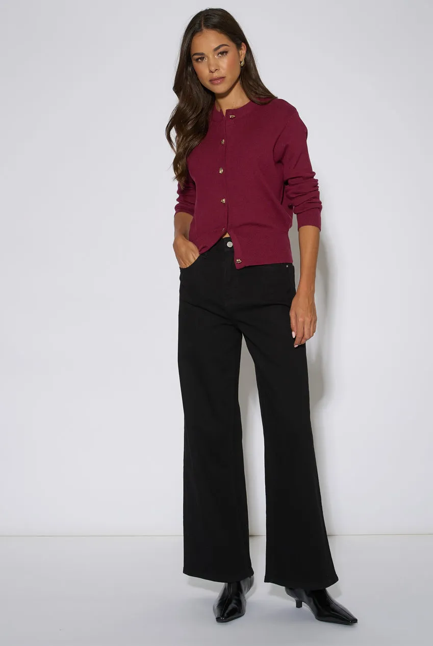 Mulberry Gold Button Fine Knit Cardigan by Gini London sold by Goddiva product image thumbnail 3