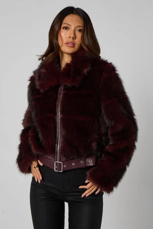 Cut Faux Fur Belted Bomber Jacket by Urban Bliss made by Goddiva