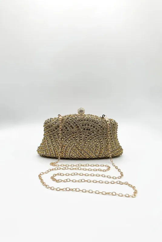 Embellished Clutch Bag In Gold by SVNX made by Goddiva