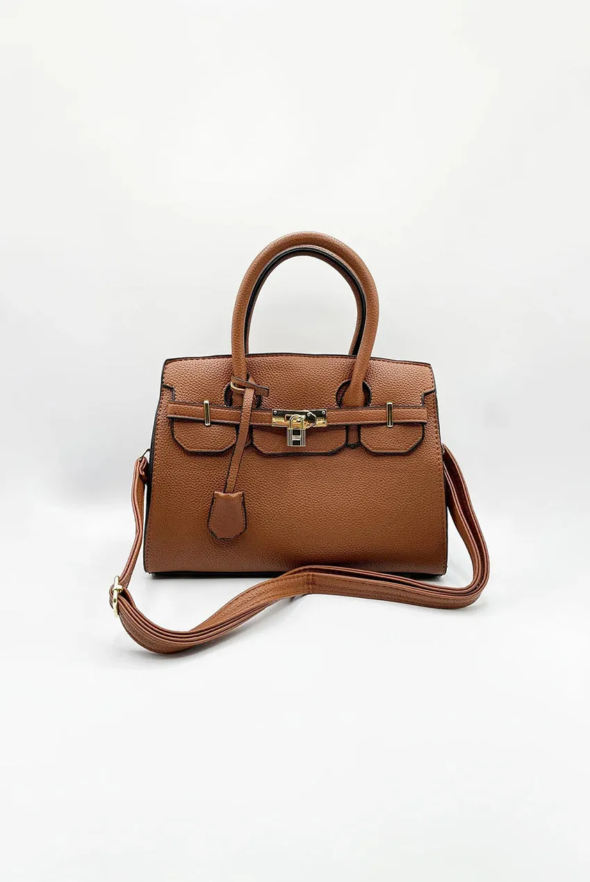 Top Handle Satchel Handbag In Brown by SVNX sold by Goddiva product image thumbnail 2