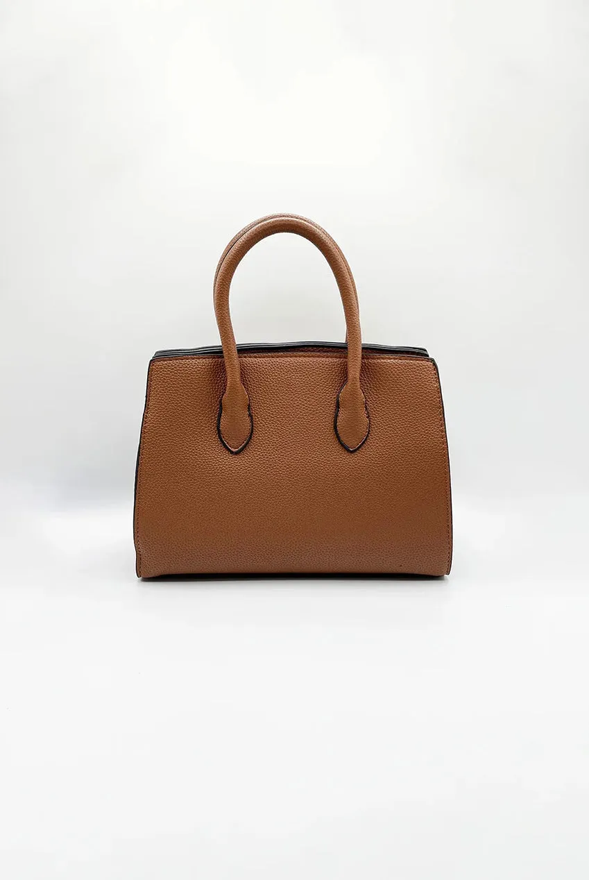 Top Handle Satchel Handbag In Brown by SVNX sold by Goddiva product image thumbnail 3