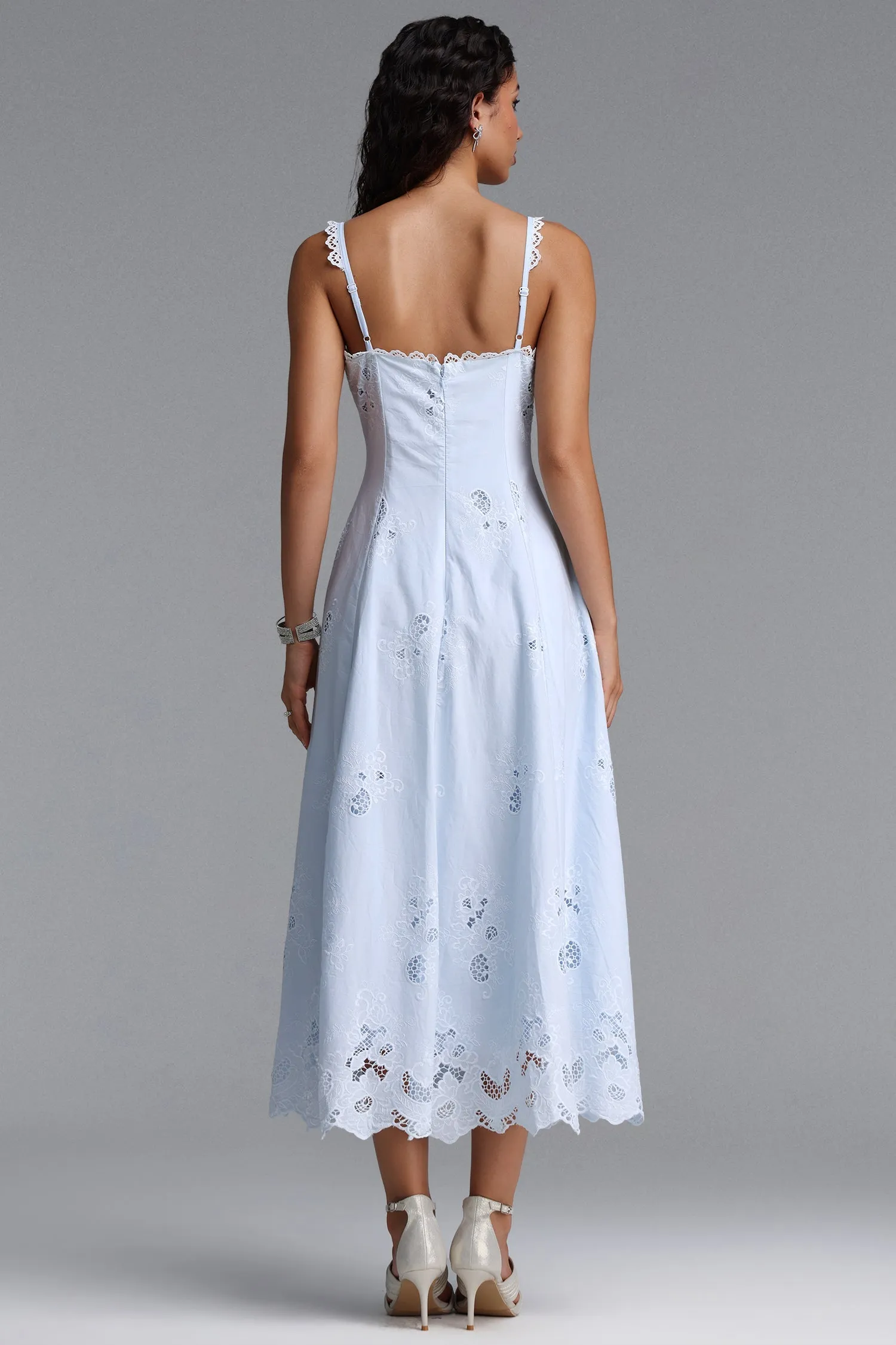 Tatiana Bluebell Cotton Broderie Anglais Midi Sundress by Bella Barnett sold by Goddiva product image thumbnail 2