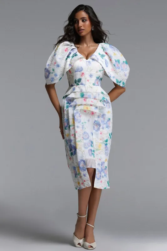 Wezal Chic Tailored Floral Print Stripe Woven Midi Dress by Bella Barnett made by Bella Barnett