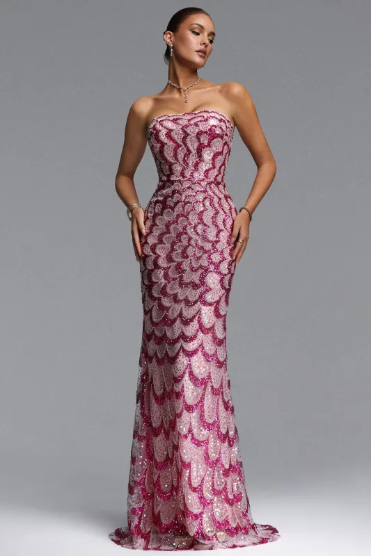 Facia Romantic Contour Strapless Sequin Maxi Dress by Bella Barnett made by Bella Barnett