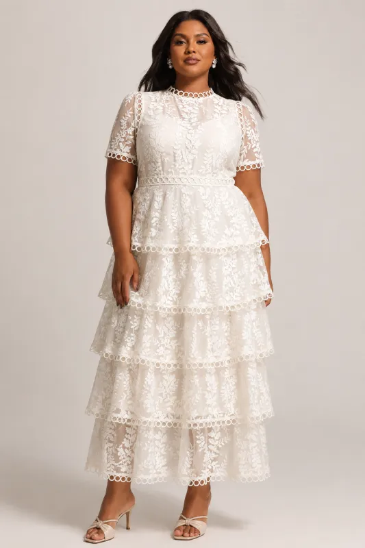 Yedda Resort Flowy Round Neck Short Sleeve Floral Embroidered Woven Maxi Dress by Bella Barnett made by Bella Barnett