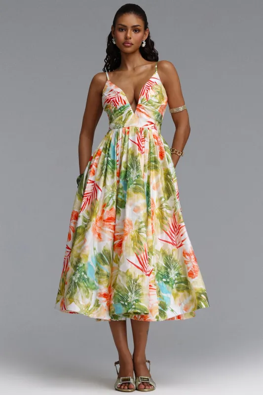 Kamaria Romantic Cinched V Neck Spaghetti Strap Ruched Floral Print Woven Maxi Dress by Bella Barnett made by Bella Barnett