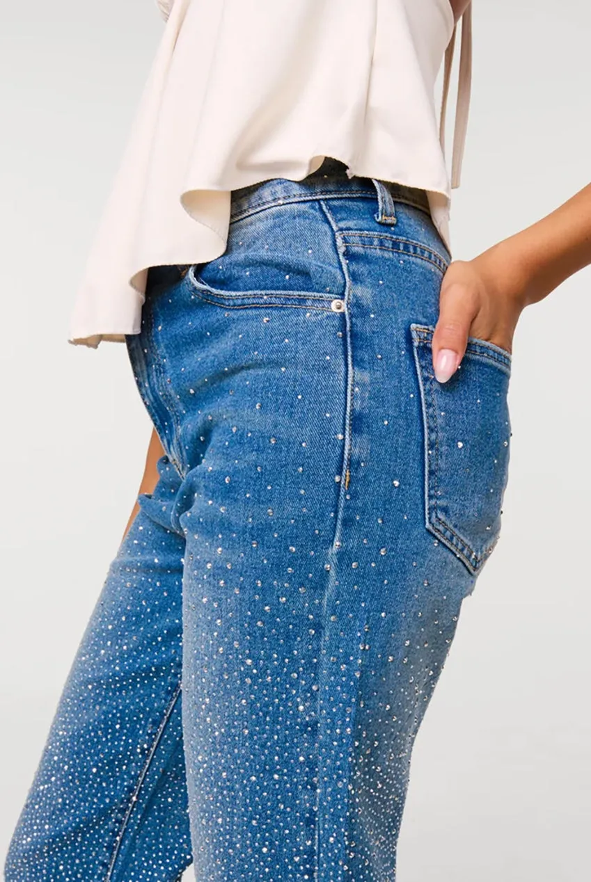 Washed Diamante Scatter Wide Leg Jeans by Pink Vanilla sold by Goddiva product image thumbnail 4
