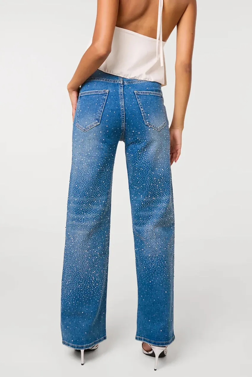 Washed Diamante Scatter Wide Leg Jeans by Pink Vanilla sold by Goddiva product image thumbnail 2