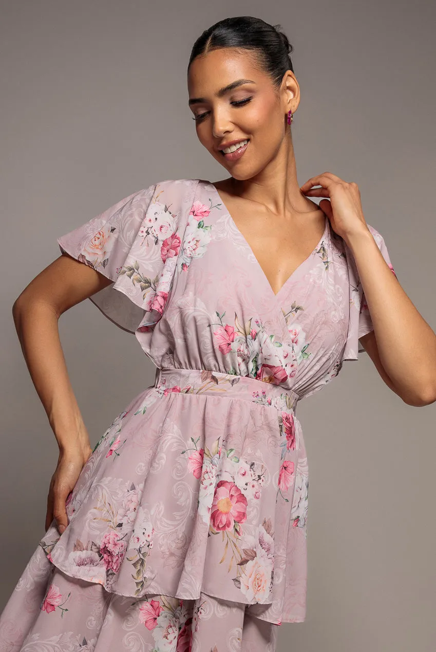 Chiffon Tiered Midi Dress With Elasticated Waist - Blush Pink by Goddiva sold by Goddiva product image thumbnail 3