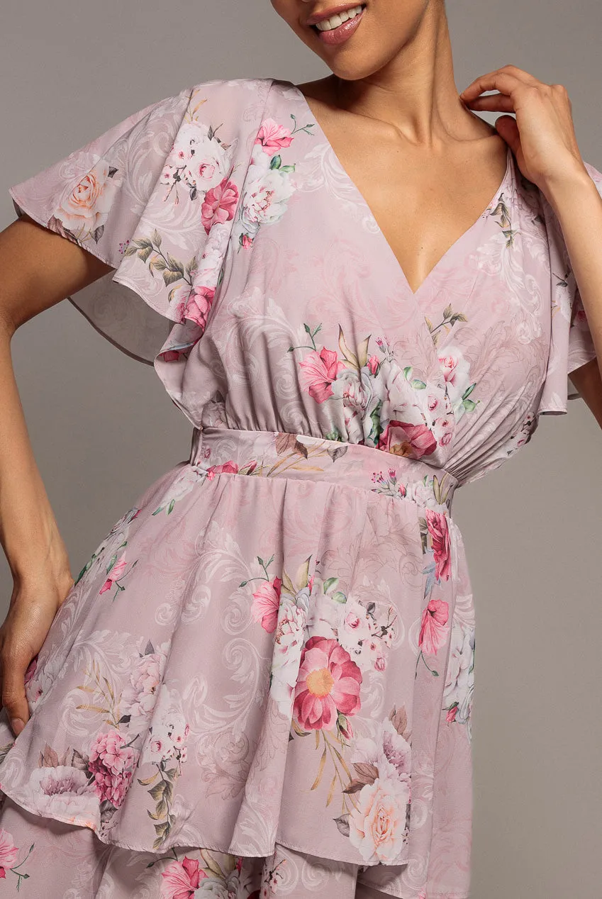 Chiffon Tiered Midi Dress With Elasticated Waist - Blush Pink by Goddiva sold by Goddiva product image thumbnail 4