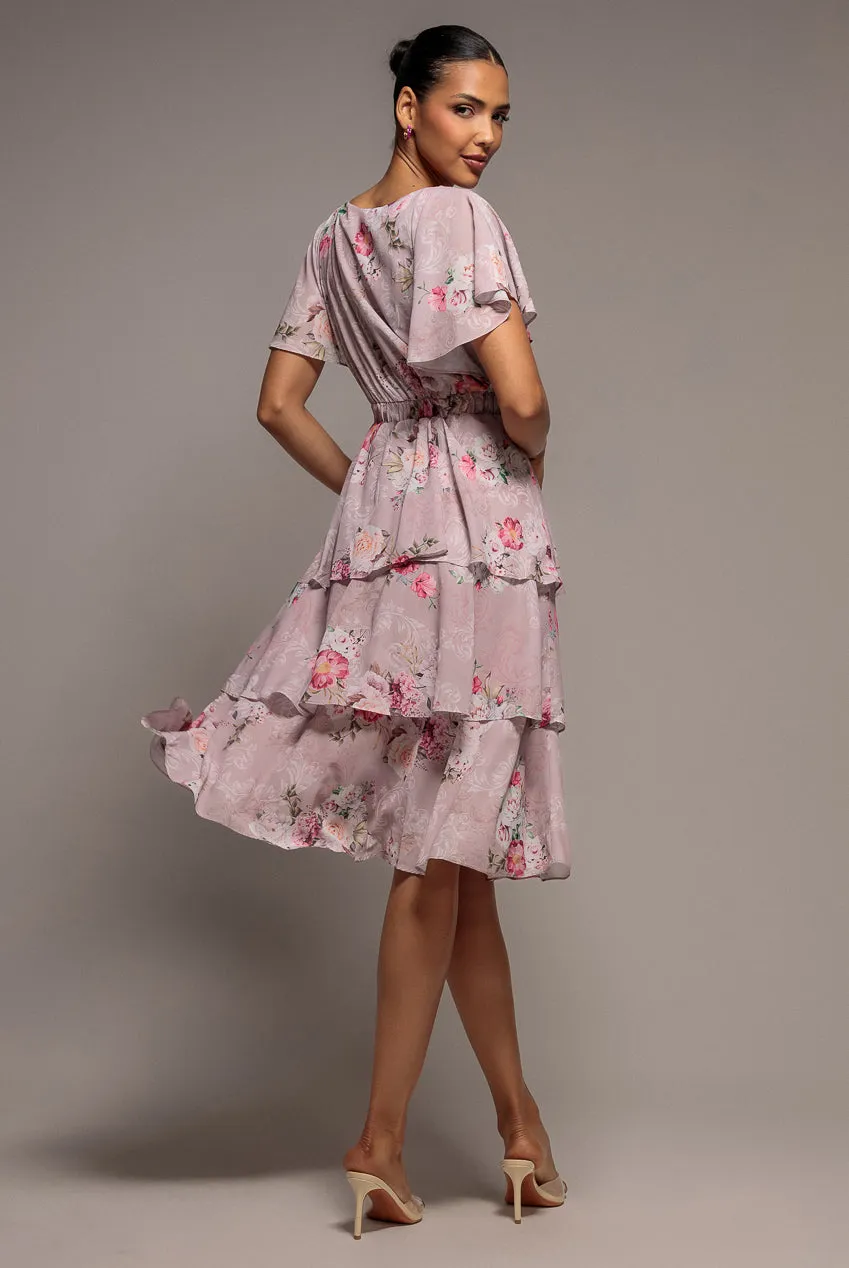 Chiffon Tiered Midi Dress With Elasticated Waist - Blush Pink by Goddiva sold by Goddiva product image thumbnail 2