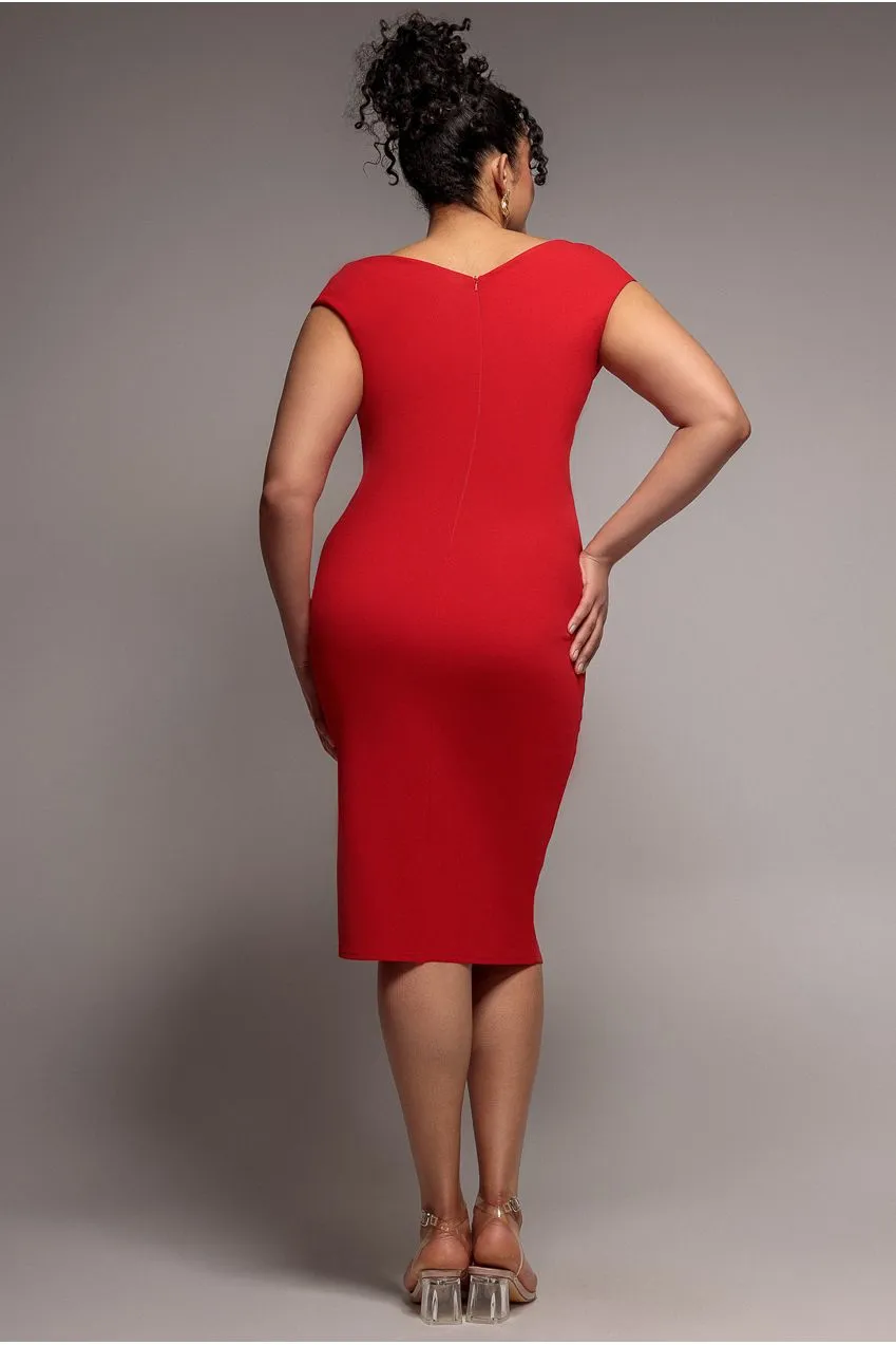 Scuba Bardot Pleated Midi Dress - Red by Goddiva Plus sold by Goddiva product image thumbnail 2
