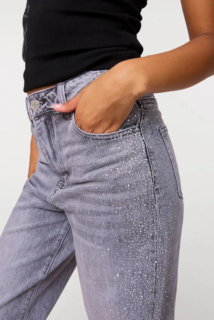 Diamante Side Wide Leg Jeans by Pink Vanilla sold by Goddiva product image thumbnail 4