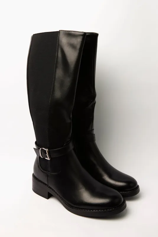 Buckle Detail Low Heel Long Boots by Blue Vanilla made by Blue Vanilla