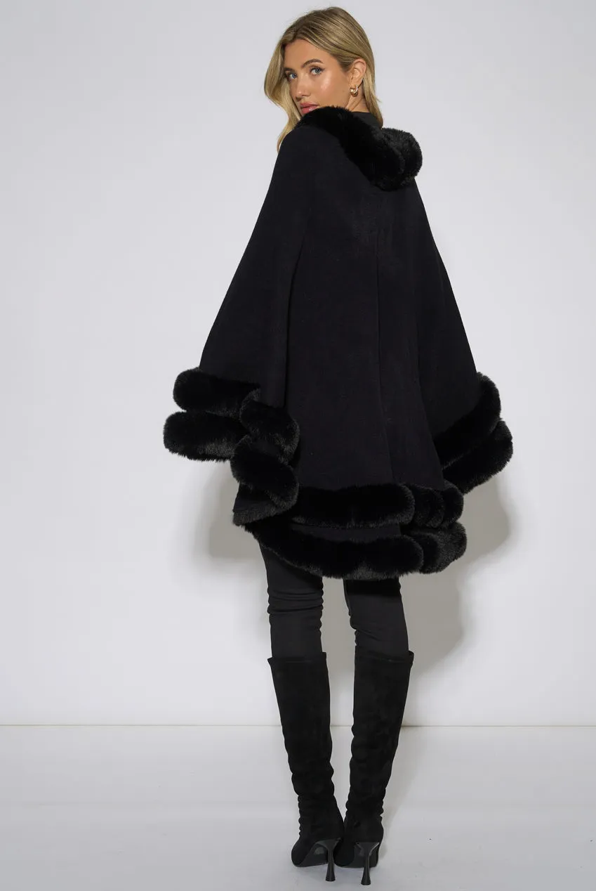 Black Double Layer Fur Trim Cape by Gini London sold by Goddiva product image thumbnail 2