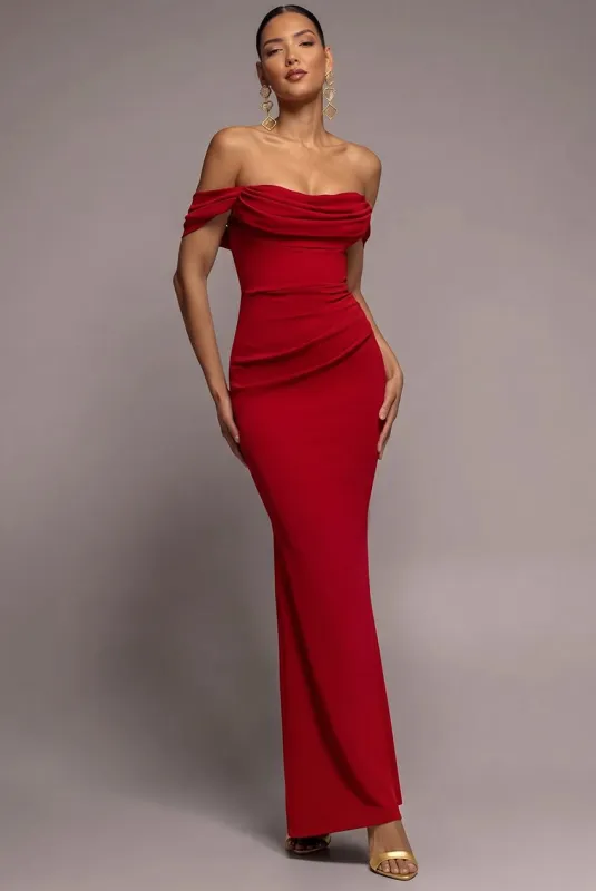Cowl Neck Off The Shoulder Maxi Dress - Red by Goddiva made by Goddiva