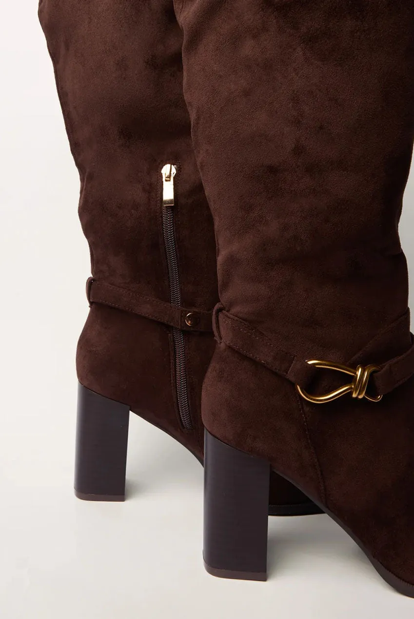 Pointed Toe Buckle Detail Knee High Boots by Blue Vanilla sold by Goddiva product image thumbnail 3