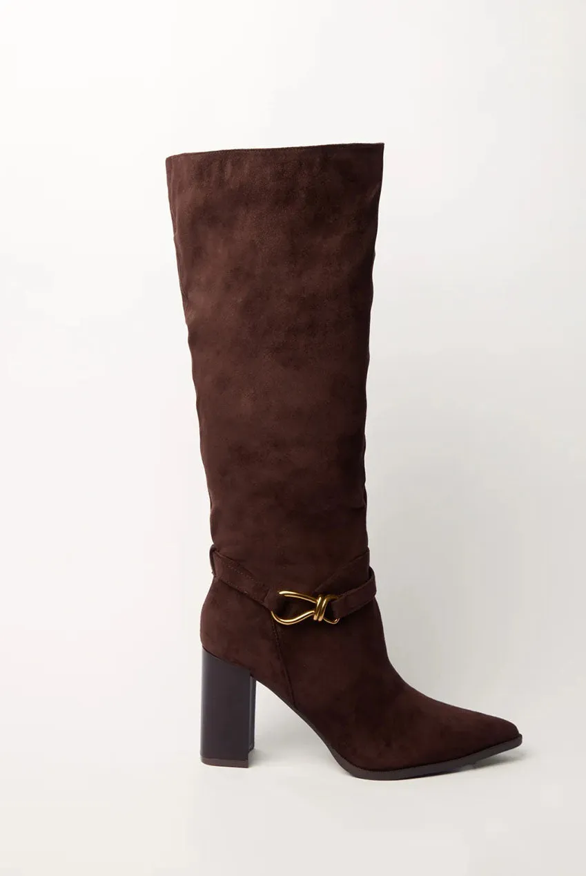 Pointed Toe Buckle Detail Knee High Boots by Blue Vanilla sold by Goddiva product image thumbnail 2