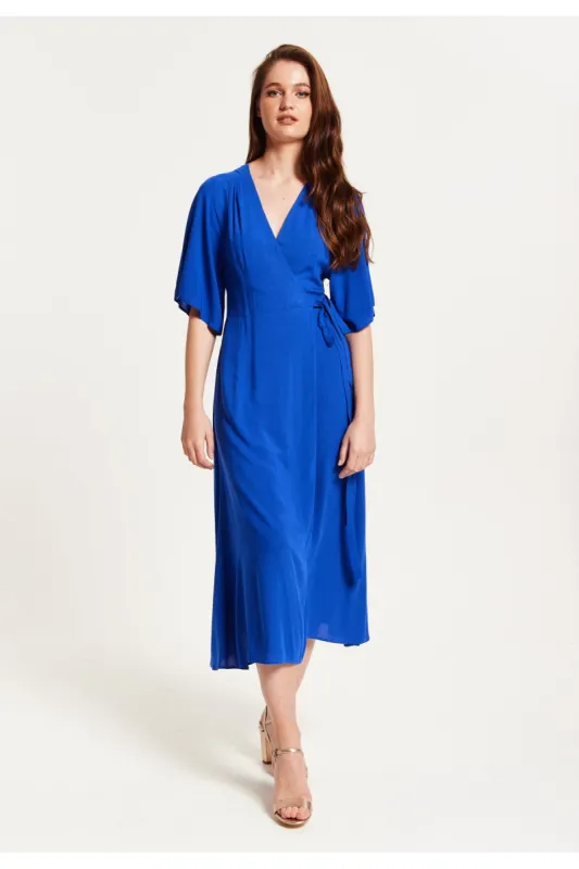 Royal Blue Maxi Wrap Dress With Kimono Sleeves by Liquorish sold by Goddiva