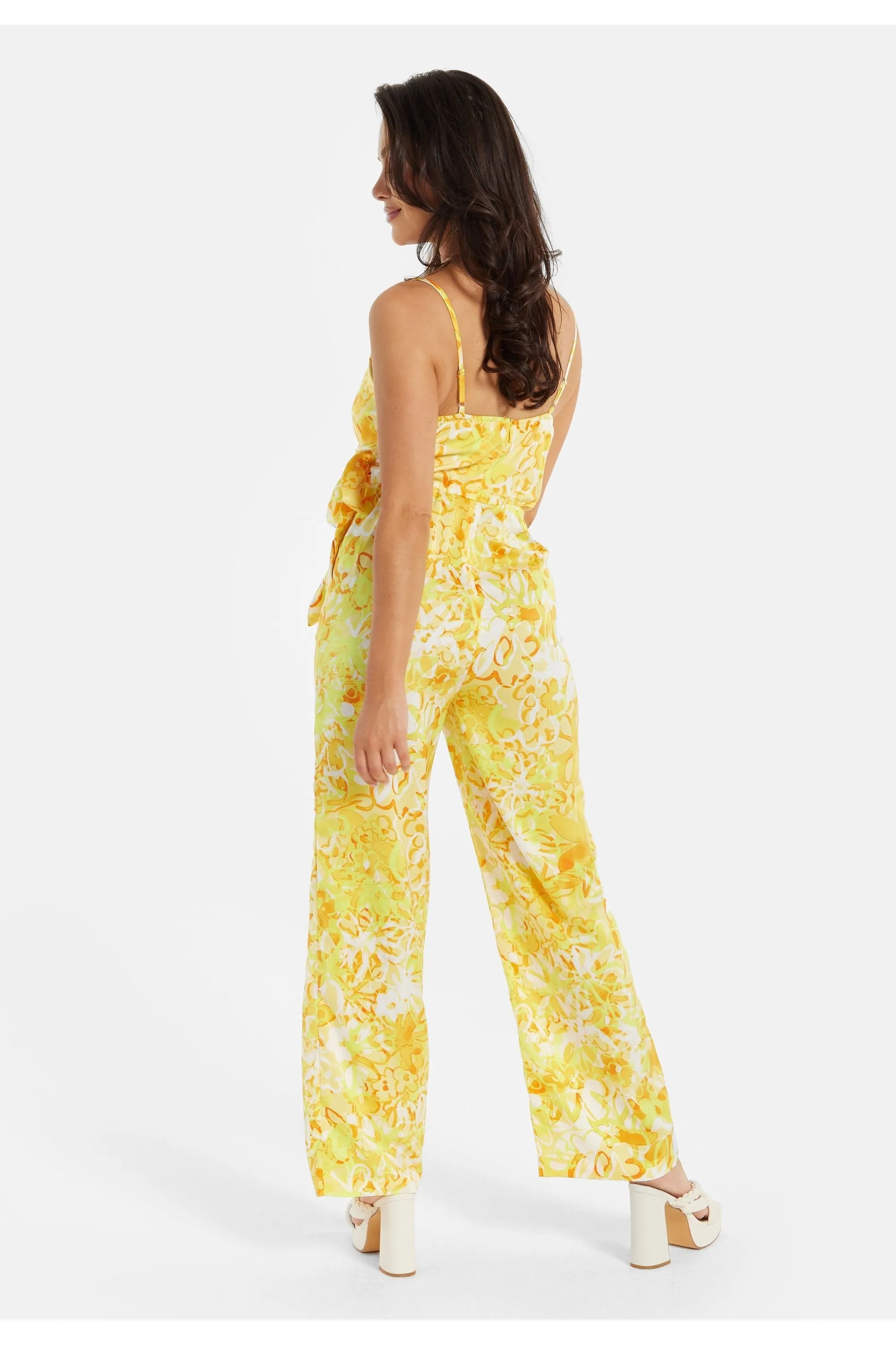 Yellow And Orange Floral Print V Neck Jumpsuit by Liquorish sold by Goddiva product image thumbnail 4