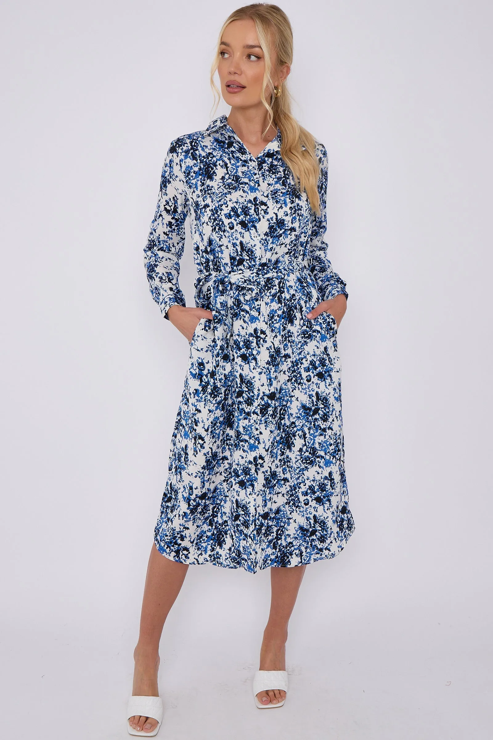 LOVE SUNSHINE Blue Tie Dye Print Long Sleeve Midi Shirt Dress sold by Goddiva product image thumbnail 2