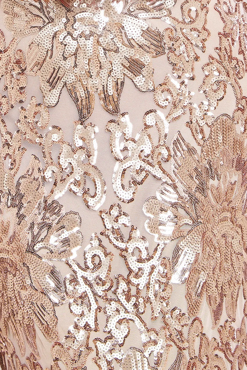 Floral Sequin Mesh Maxi Dress - Champagne by Goddiva sold by Goddiva product image thumbnail 4