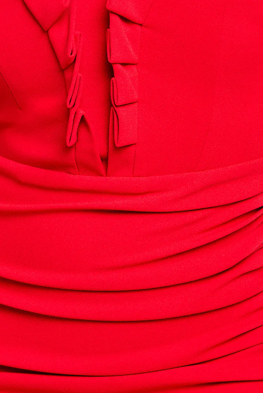 Off The Shoulder Frill Gathered Maxi Dress - Red by Goddiva sold by Goddiva product image thumbnail 4