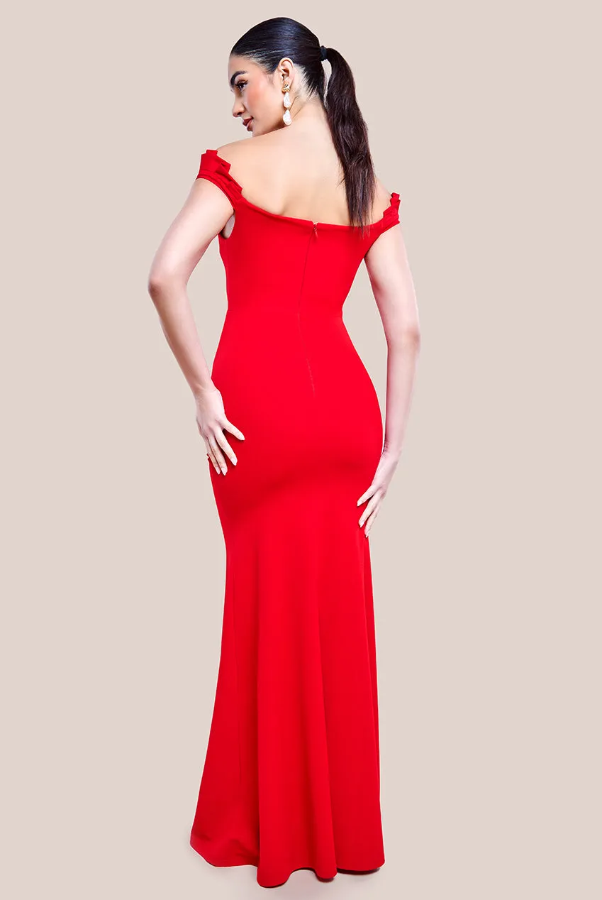 Off The Shoulder Frill Gathered Maxi Dress - Red by Goddiva sold by Goddiva product image thumbnail 2