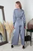 Silver/blue Lux Satin Wrap Jumpsuit by Double Second sold by Goddiva
