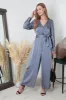 Silver/blue Lux Satin Wrap Jumpsuit by Double Second sold by Goddiva