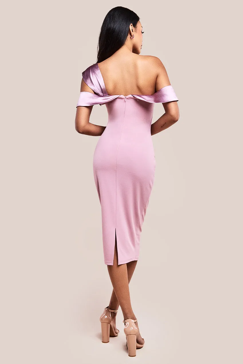 One Shoulder Satin Band Bodycon Midi Dress - Rose Pink by Goddiva sold by Goddiva product image thumbnail 2