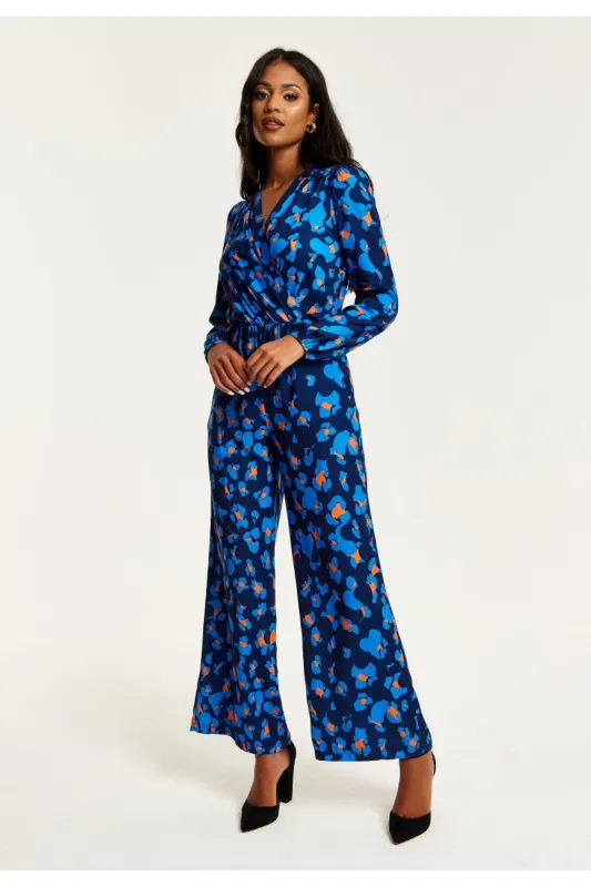 Liquorish Blue Abstract Print Jumpsuit sold by Goddiva