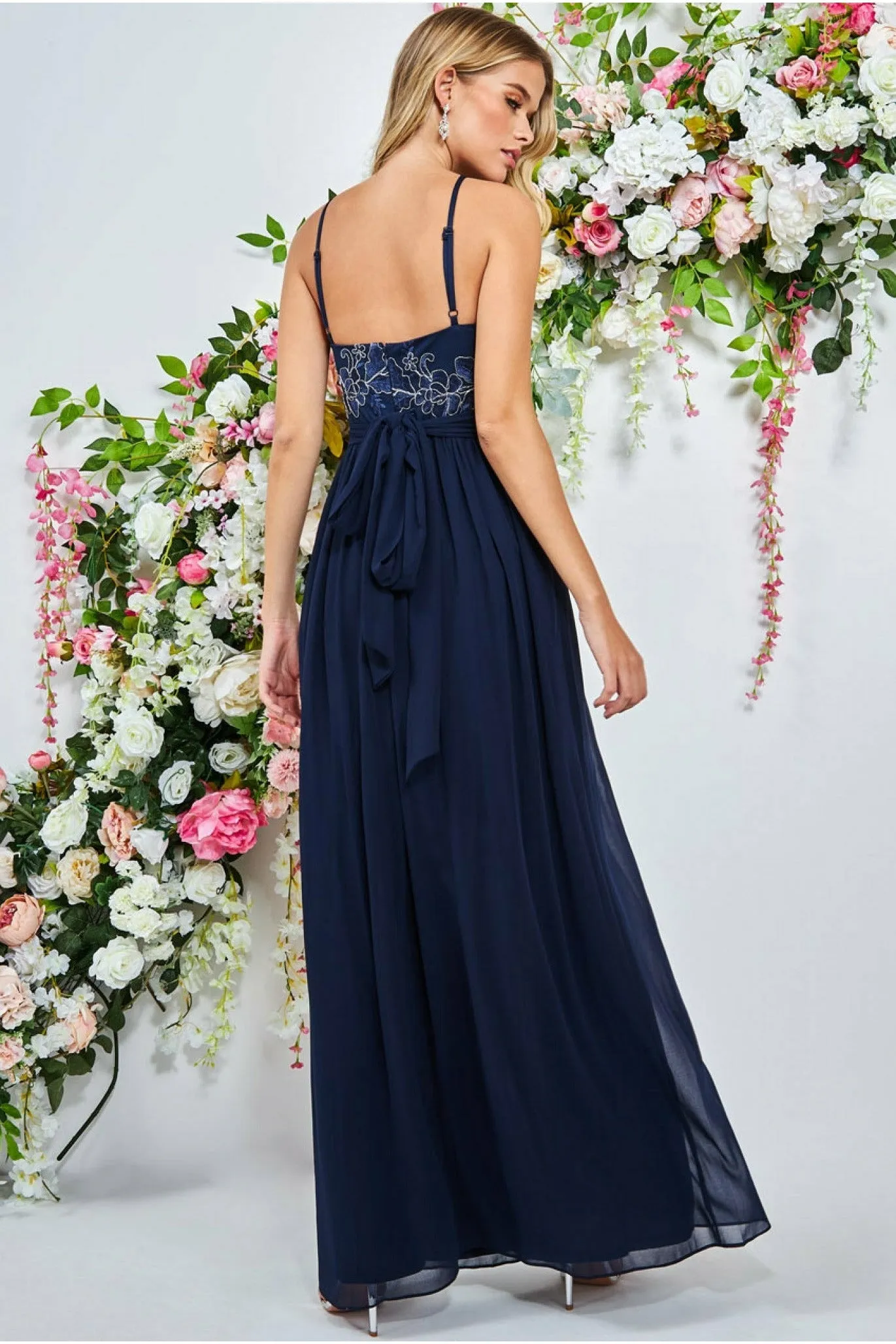 Goddiva Lace Halter Neck Chiffon Skirt Dress - Navy sold by Goddiva product image thumbnail 2