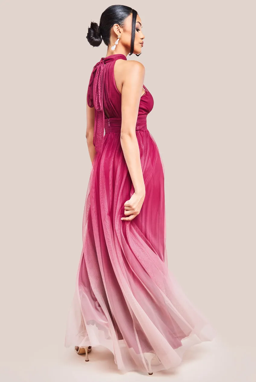 Dobby Mesh Halter Neck Mesh Ombre Maxi Dress - Magenta Ombre by Goddiva sold by Goddiva product image thumbnail 3