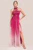 Dobby Mesh Halter Neck Mesh Ombre Maxi Dress - Magenta Ombre by Goddiva sold by Goddiva