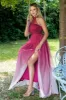 Dobby Mesh Halter Neck Mesh Ombre Maxi Dress - Magenta Ombre by Goddiva sold by Goddiva