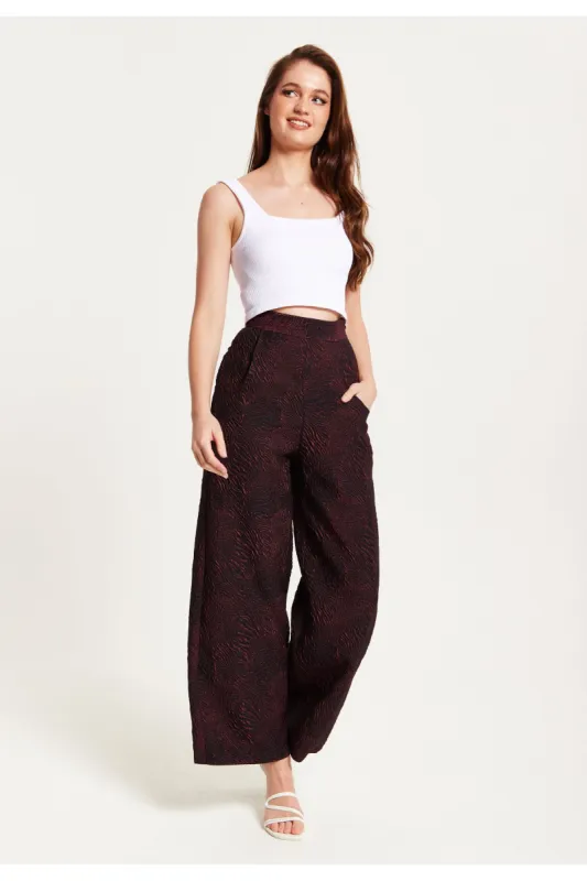Wine Wide Leg Trousers by Liquorish sold by Goddiva
