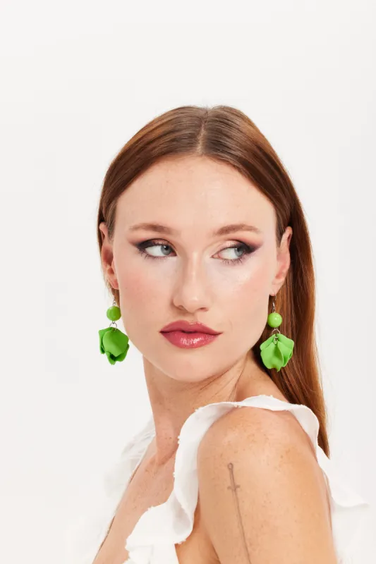 Liquorish Flower Petal Drop Style Earrings In Green made by Goddiva