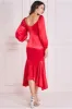 Satin Viscose Front Buttoned Dipped Hem Midaxi Dress - Red by Goddiva sold by Goddiva