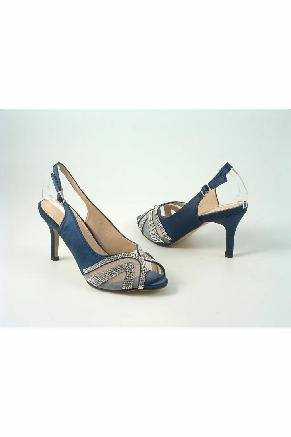 Glitz Shoes Sienna Navy Diamante Peep Toe Sling Back Mid Heel sold by Goddiva product image thumbnail 2