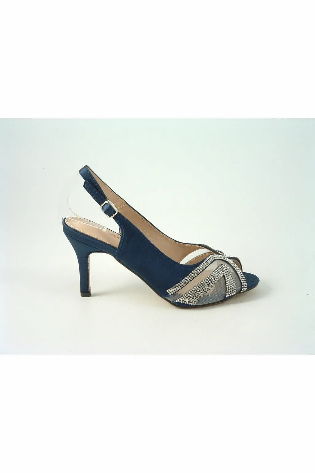 Glitz Shoes Sienna Navy Diamante Peep Toe Sling Back Mid Heel sold by Goddiva product image thumbnail 3