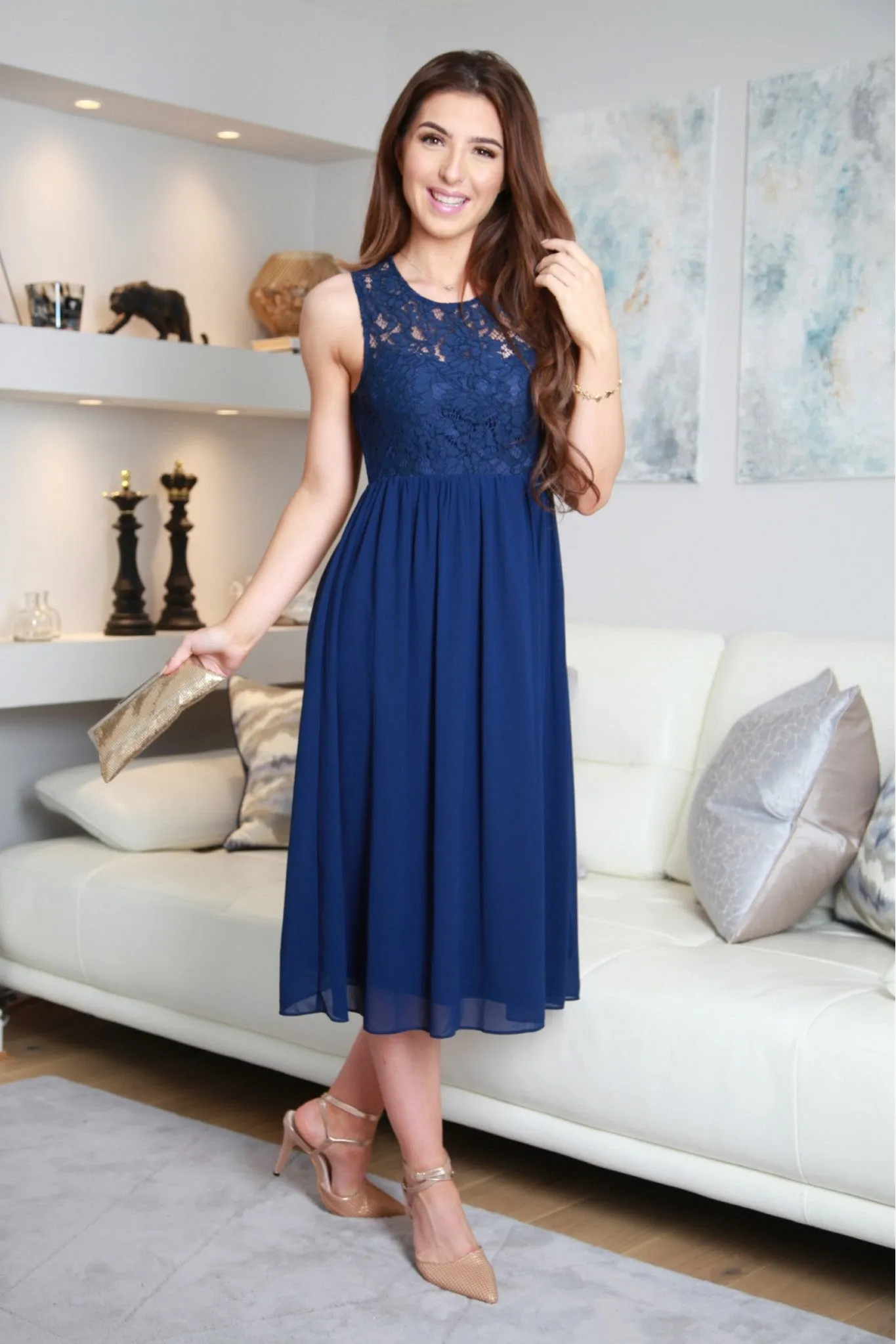 Sleeveless Midi Lace Dress by Double Second sold by Goddiva product image thumbnail 2