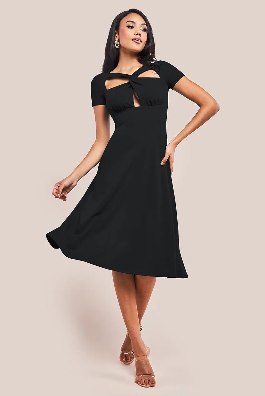 Goddiva Scuba Crepe Twist Cutout Midi Dress - Black sold by Goddiva