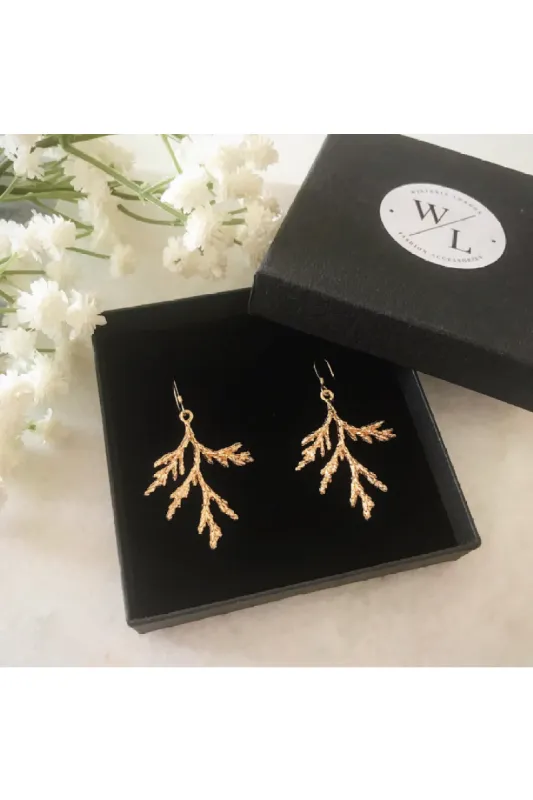Wisteria London Aster Gold Branch Drop Earrings sold by Goddiva