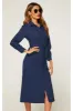 Navy Midi Shirt Dress With Tie Waist by FS Collection sold by Goddiva