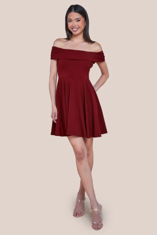 Bardot Scuba Crepe Skater Mini Dress - Red by Goddiva sold by Goddiva