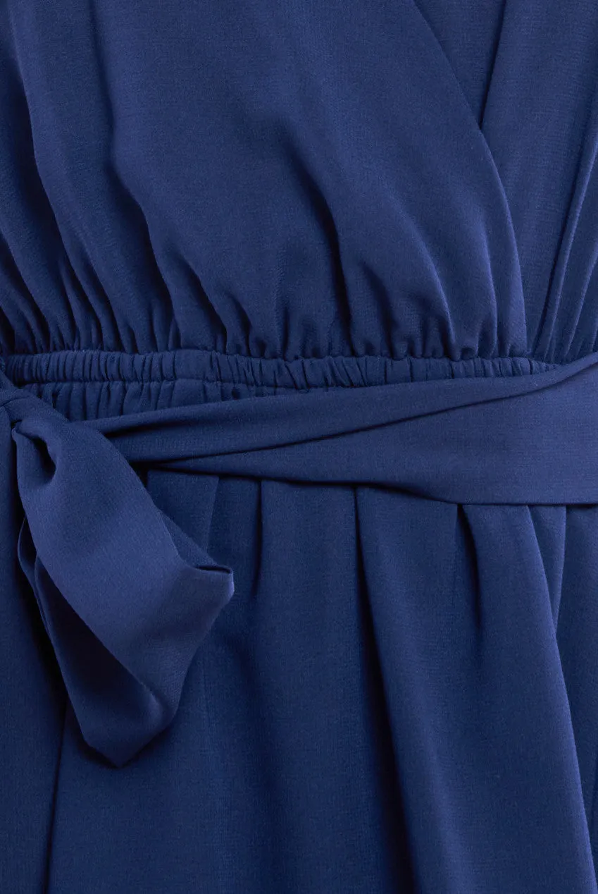 Goddiva Sustainable Flutter Sleeve Chiffon Wrap Midi Dress - Navy sold by Goddiva product image thumbnail 4