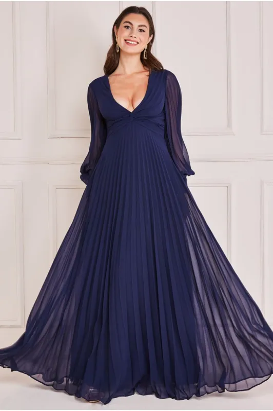 Pleated Skirt Chiffon Maxi - Navy by Goddiva sold by Goddiva