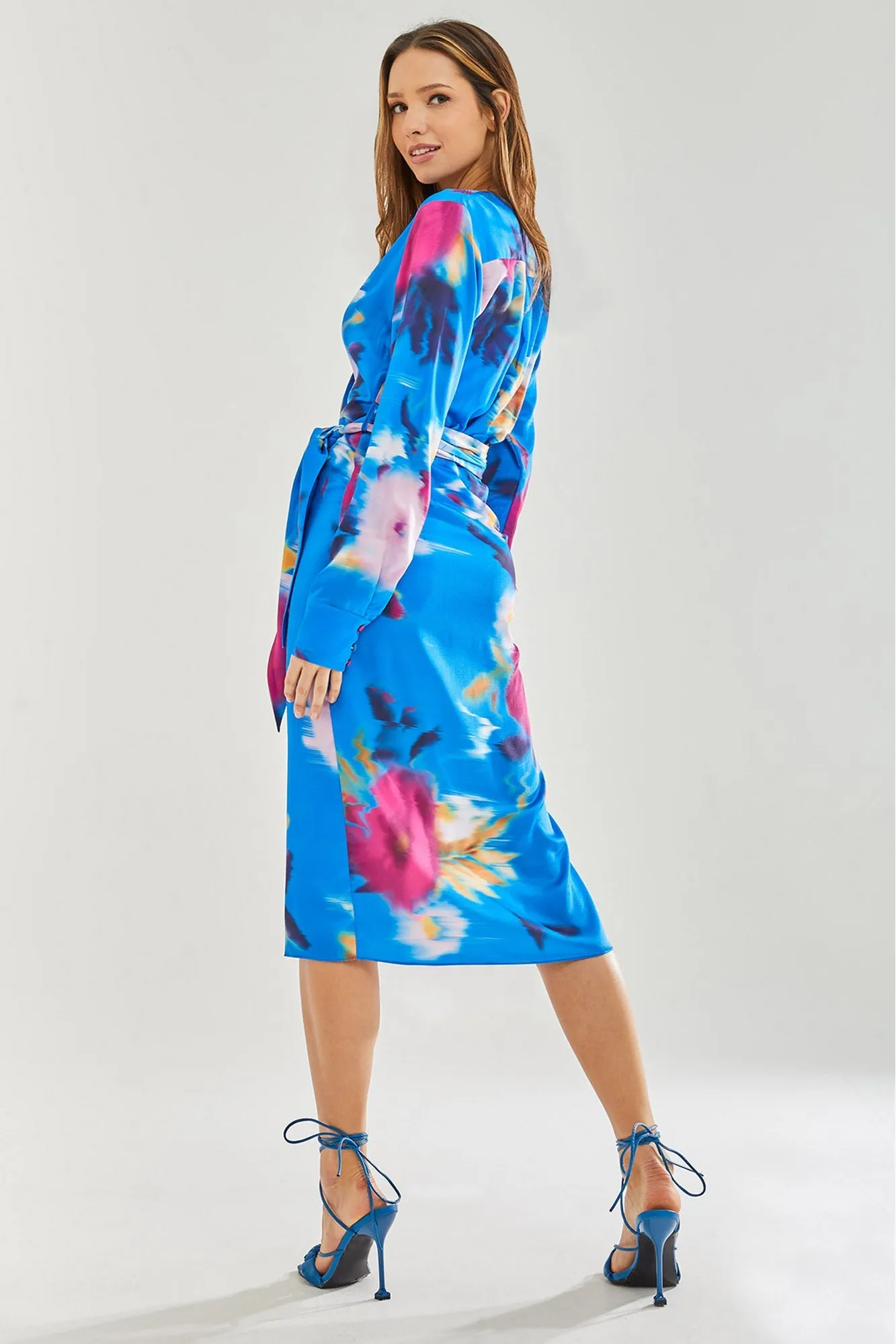 Liquorish Floral Satin Wrap Midi Dress sold by Goddiva product image thumbnail 2